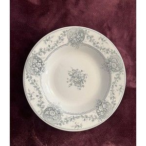 Antique J&G Meakin Hanley Oxford Rimmed Bowl Grey Flowers Ironstone China